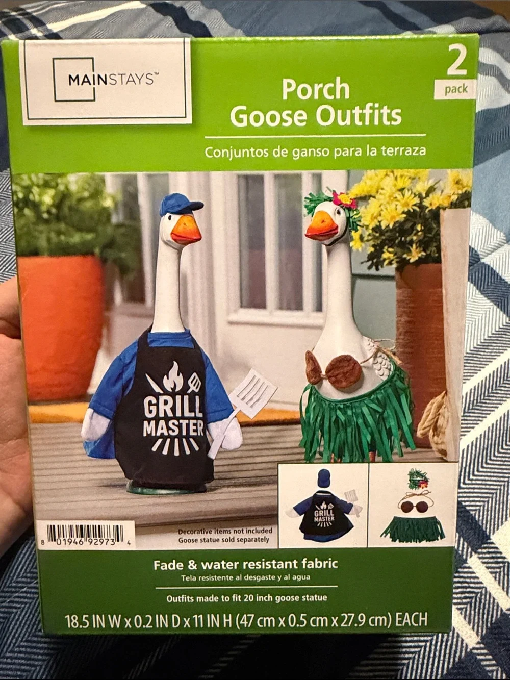 Mainstays Porch Goose Outfits - Blue Grill Master & Green Hula (2-Pack)